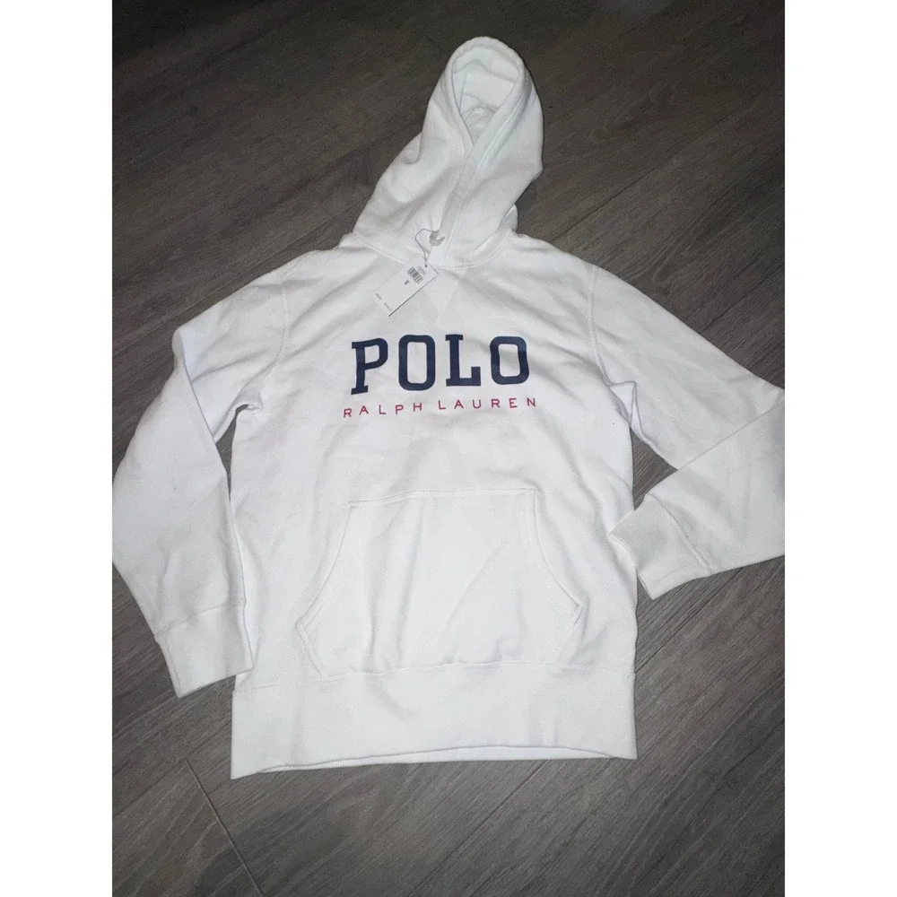 Polo Ralph Lauren Mens White Graphic Logo Fleece Hoodie Sweatshirt Small NWT